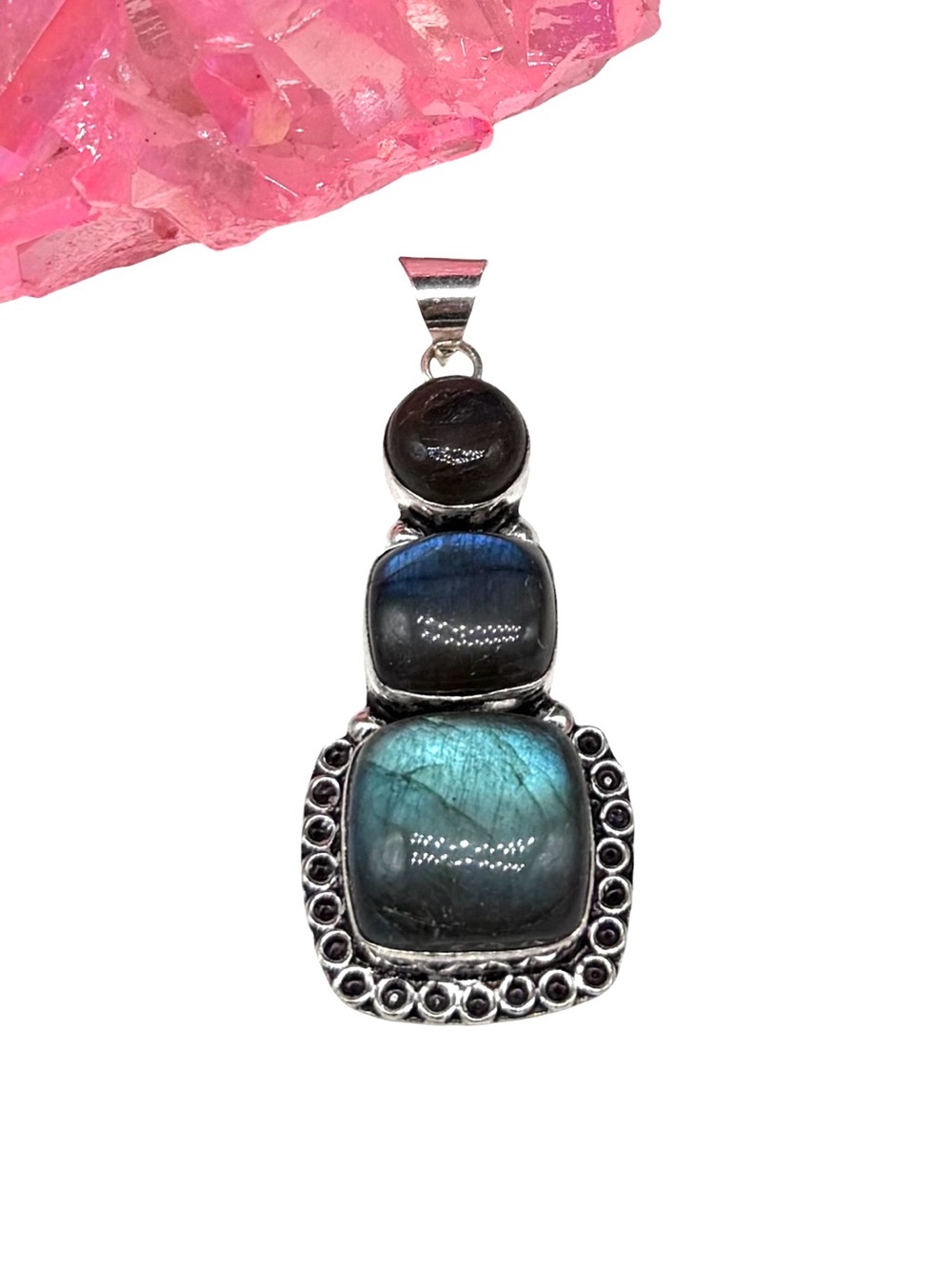 Labradorite Necklace Pendant 925 Sterling Silver Overlay